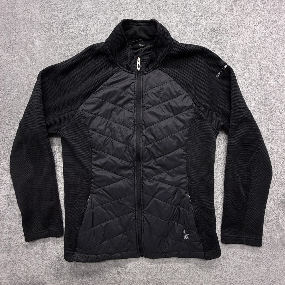 Spyder Jacket Womens L Black Quilted Insulated Full Zip Pockets Lined Thumbholes